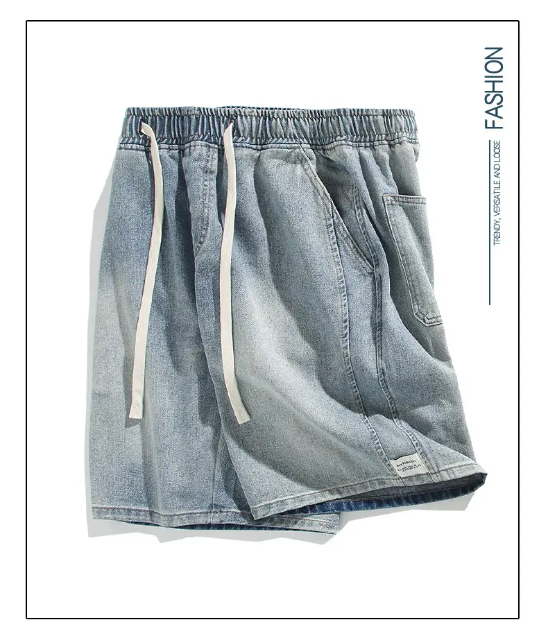 Men Denim Shorts Light Blue Wide Leg Casual — feature 7