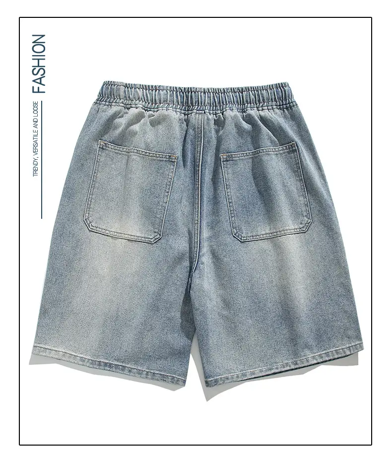 Men Denim Shorts Light Blue Wide Leg Casual — feature 8