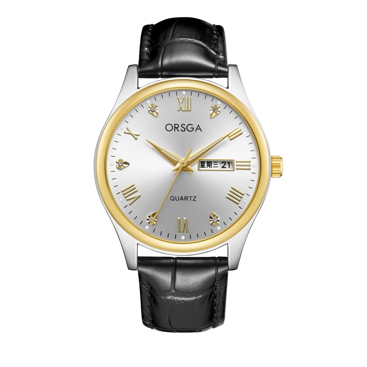 ORSGA Men's Quartz Watches with Double Calendar & Diamond Cover - Image 3
