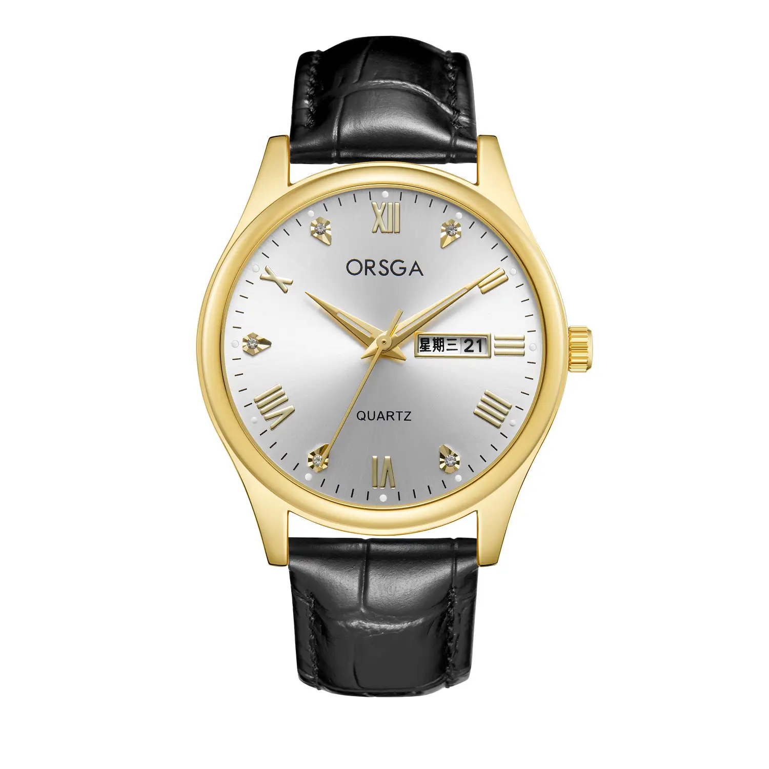 ORSGA Men's Quartz Watches with Double Calendar & Diamond Cover - Image 4