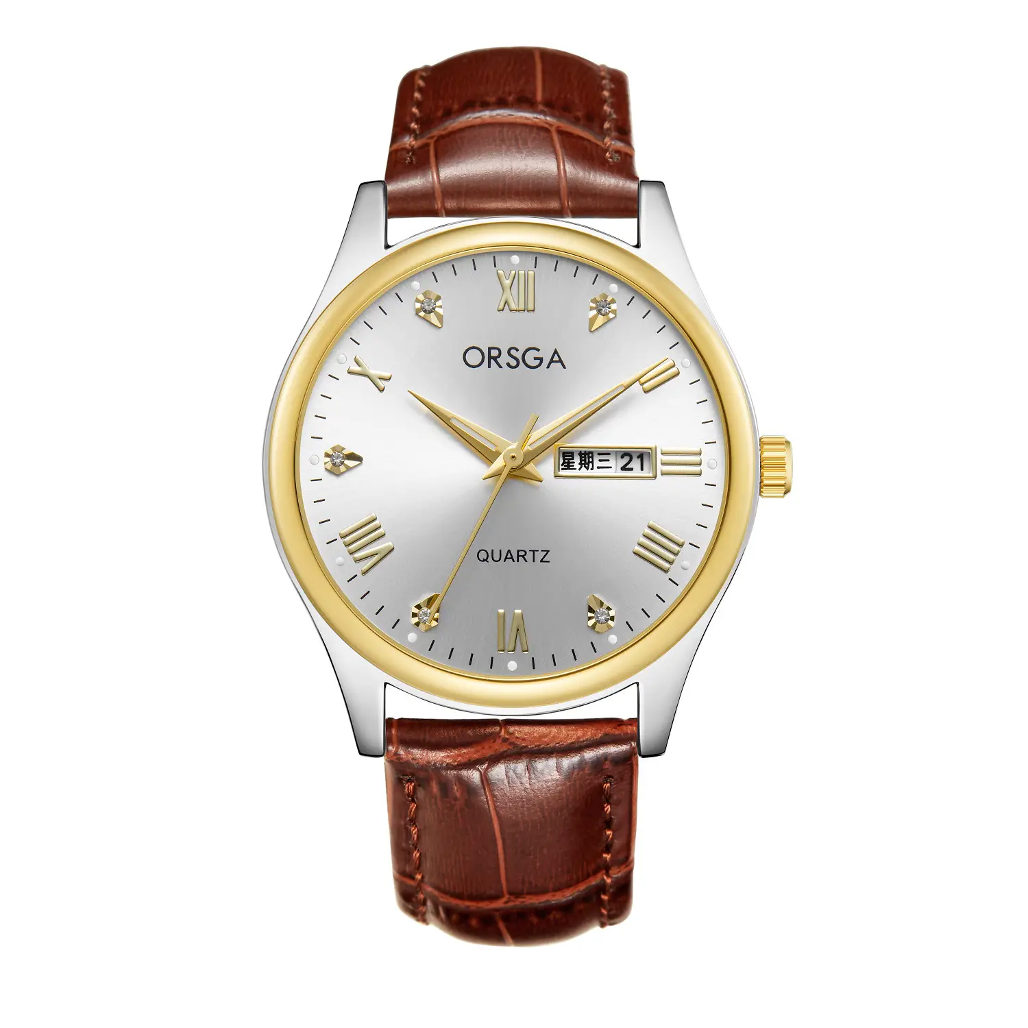 ORSGA Men's Quartz Watches with Double Calendar & Diamond Cover - Image 5