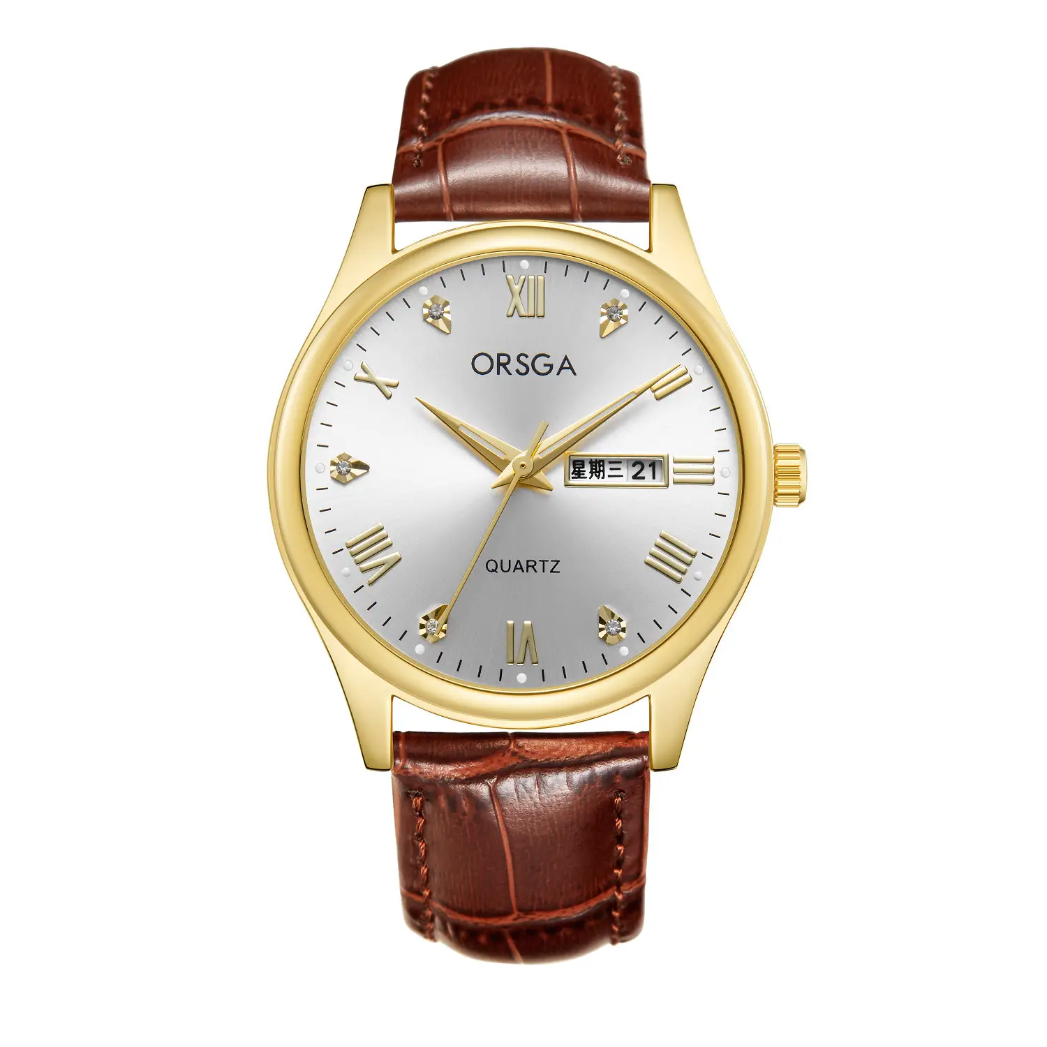 ORSGA Men's Quartz Watches with Double Calendar & Diamond Cover - Image 6