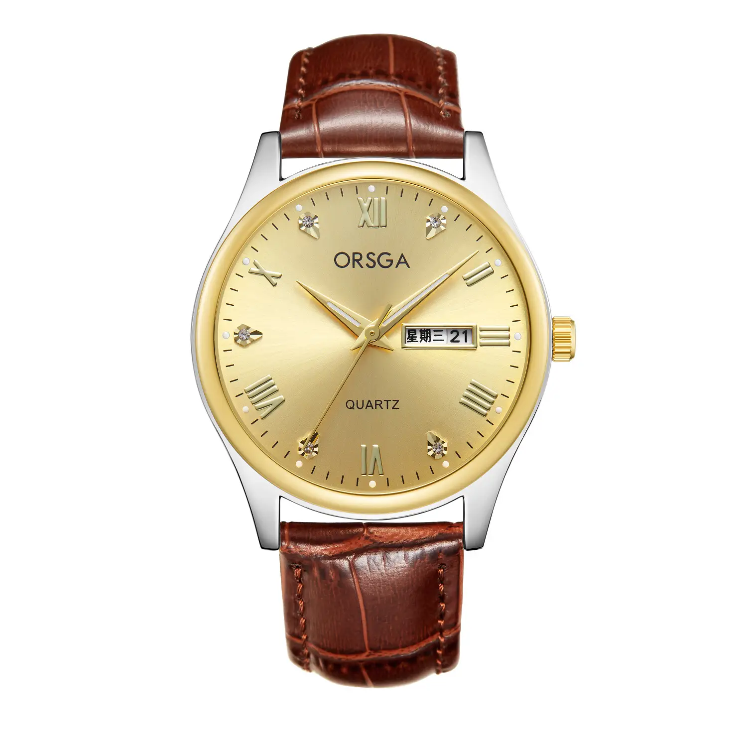 ORSGA Men's Quartz Watches with Double Calendar & Diamond Cover - Image 7