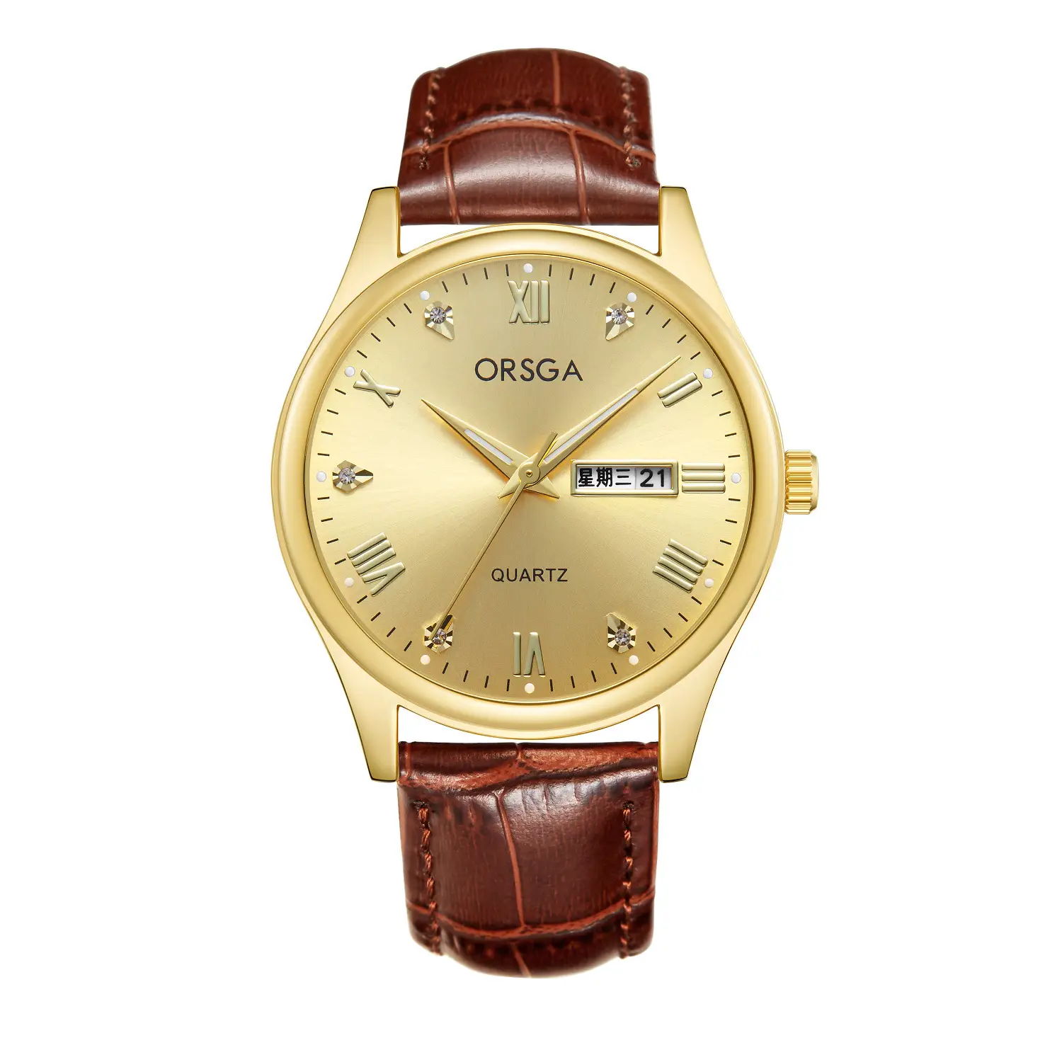 ORSGA Men's Quartz Watches with Double Calendar & Diamond Cover - Image 8