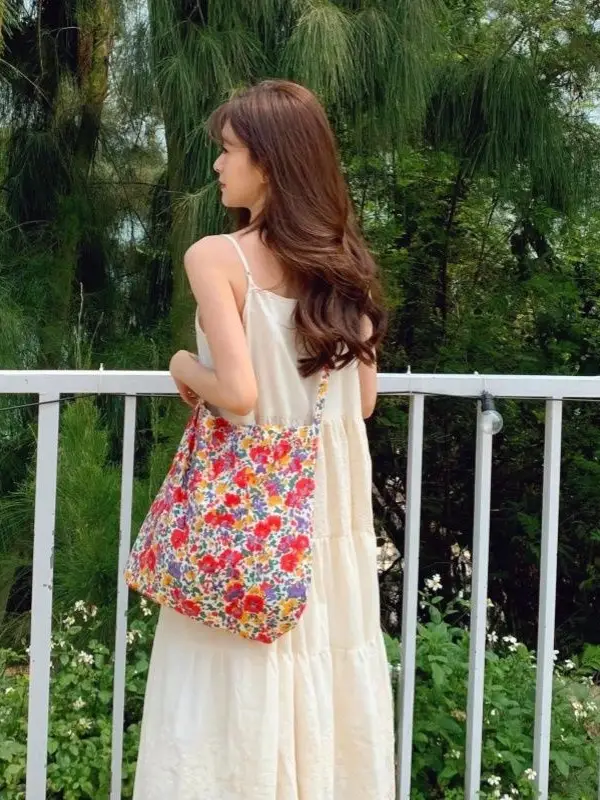 Vintage Floral Canvas Shoulder Bag Spring Summer New Fresh Girl Style Large Capacity Tote Bag - Image 19