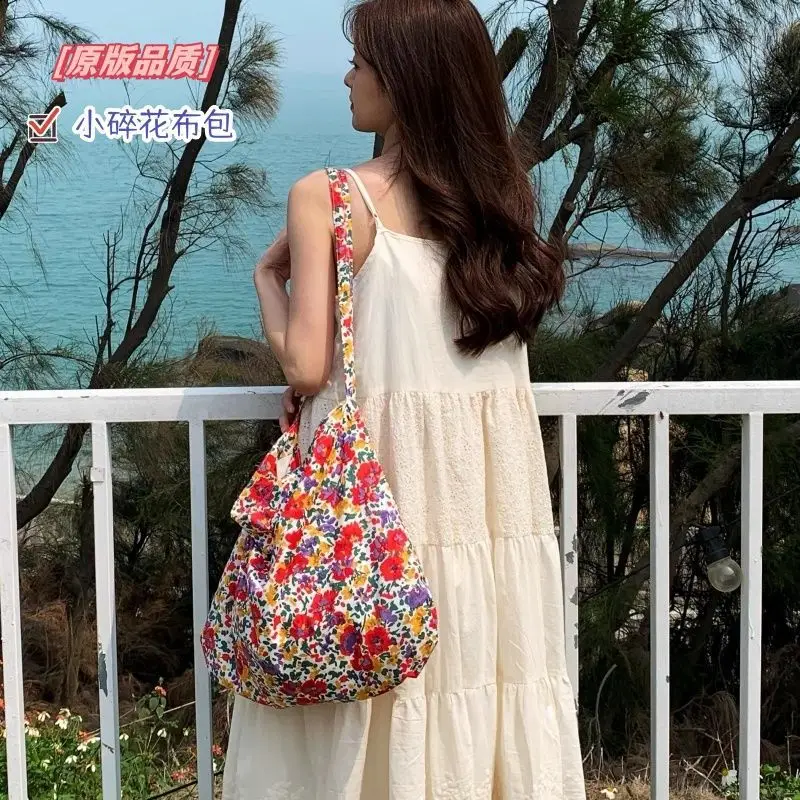 Vintage Floral Canvas Shoulder Bag Spring Summer New Fresh Girl Style Large Capacity Tote Bag - Image 14