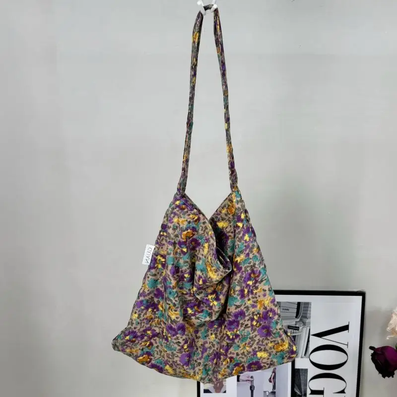 Vintage Floral Canvas Shoulder Bag Spring Summer New Fresh Girl Style Large Capacity Tote Bag - Image 2