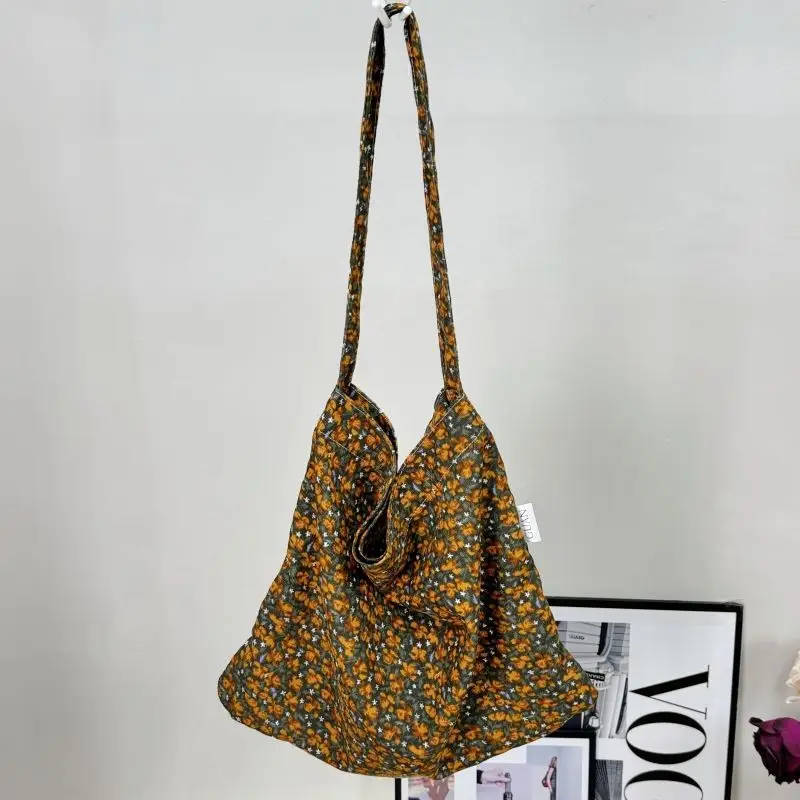 Vintage Floral Canvas Shoulder Bag Spring Summer New Fresh Girl Style Large Capacity Tote Bag - Image 3