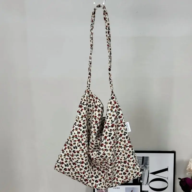 Vintage Floral Canvas Shoulder Bag Spring Summer New Fresh Girl Style Large Capacity Tote Bag - Image 4