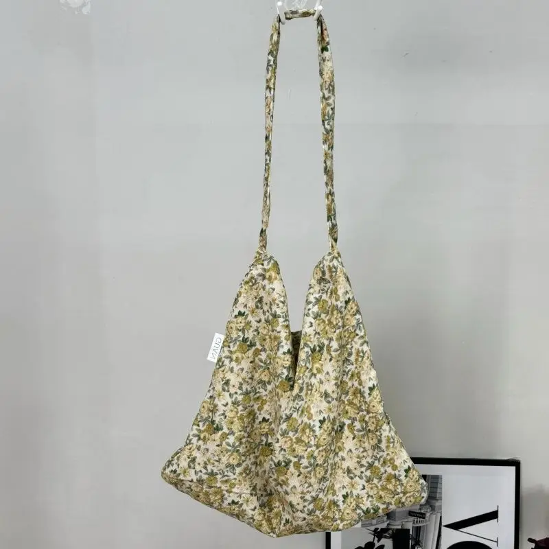 Vintage Floral Canvas Shoulder Bag Spring Summer New Fresh Girl Style Large Capacity Tote Bag - Image 5