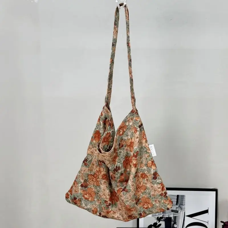 Vintage Floral Canvas Shoulder Bag Spring Summer New Fresh Girl Style Large Capacity Tote Bag - Image 7