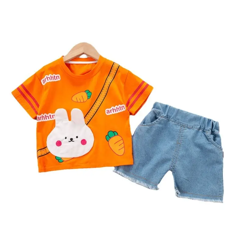 Children's Cartoon Orange T-Shirt Shorts Set 2024 - Image 5