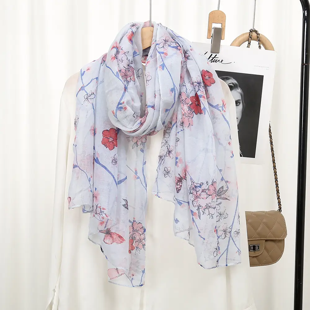 2024 New Bali Yarn Printed Scarf Women's Spring Summer Flower — feature 3