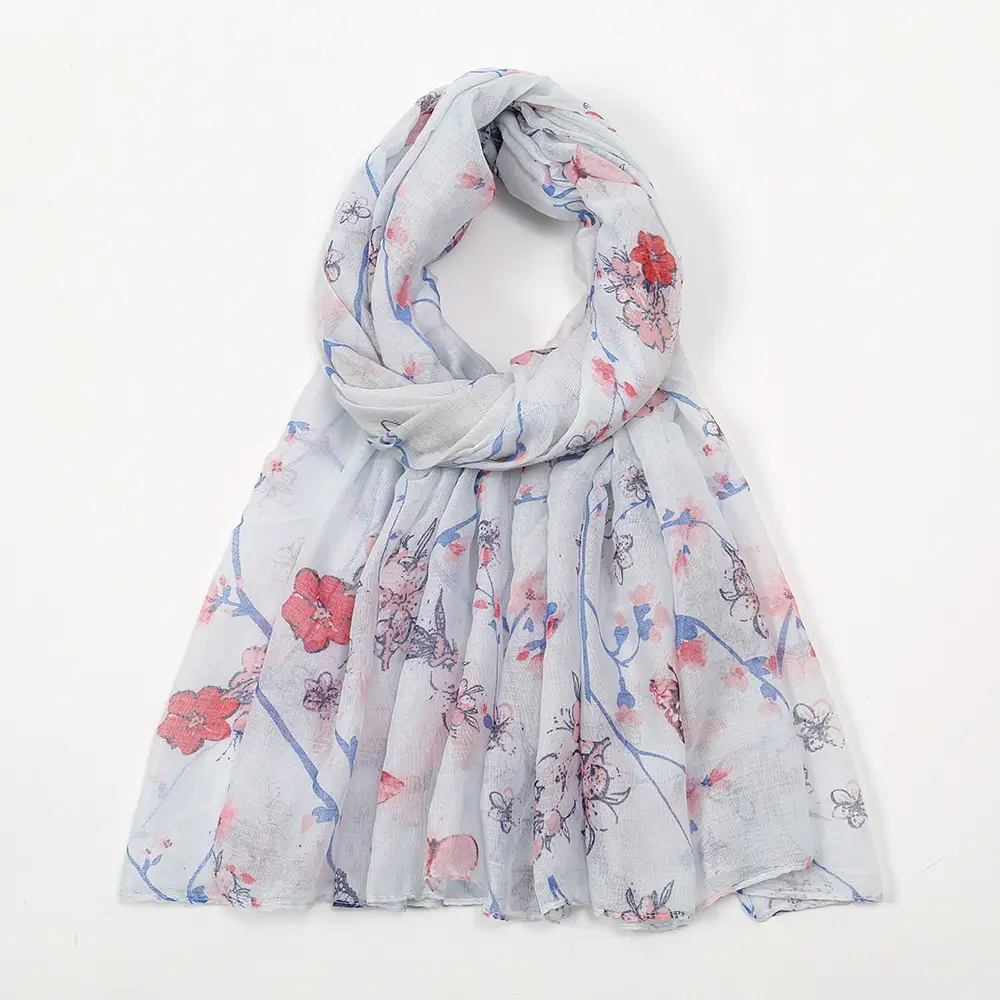 2024 New Bali Yarn Printed Scarf Women's Spring Summer Flower - Image 2