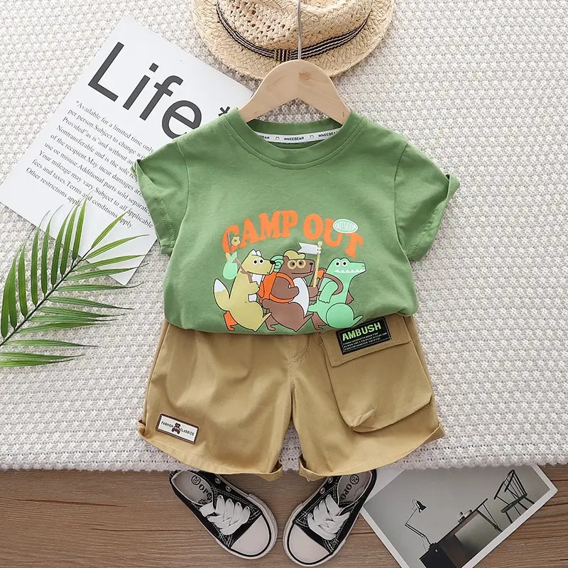 Boys T-shirt Shorts Set Black Five Point Graphic 2024 Summer - Image 2