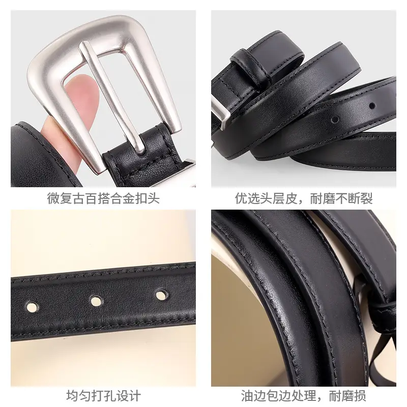 Black Leather Buckle Belt with Gold Plated Metal - Image 9