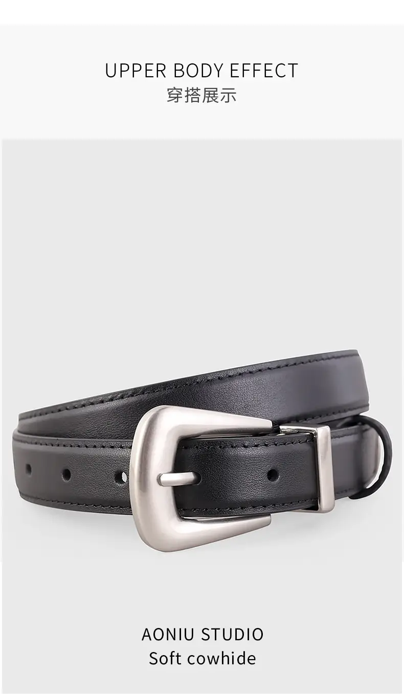 Black Leather Buckle Belt with Gold Plated Metal — feature 11