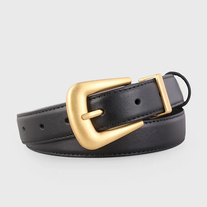 Black Leather Buckle Belt with Gold Plated Metal - Image 4