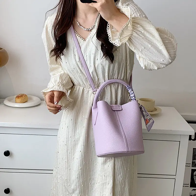 Pink Litchi Pattern Shoulder Bag with Crossbody Strap - Image 10