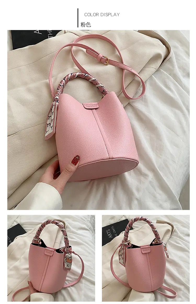 Pink Litchi Pattern Shoulder Bag with Crossbody Strap — feature 16