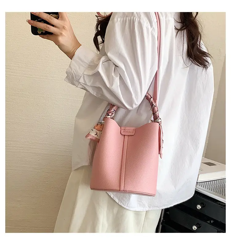 Pink Litchi Pattern Shoulder Bag with Crossbody Strap — feature 27