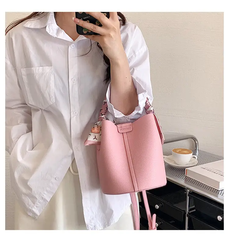 Pink Litchi Pattern Shoulder Bag with Crossbody Strap — feature 28