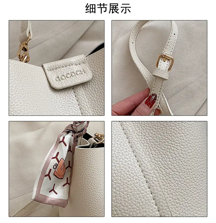 Pink Litchi Pattern Shoulder Bag with Crossbody Strap — feature 5