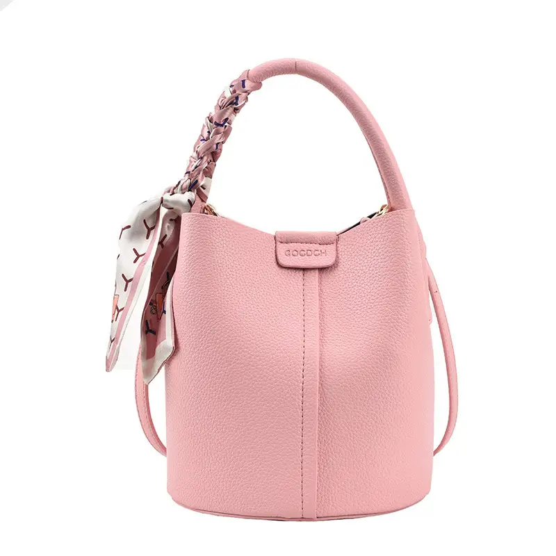 Pink Litchi Pattern Shoulder Bag with Crossbody Strap - Image 5