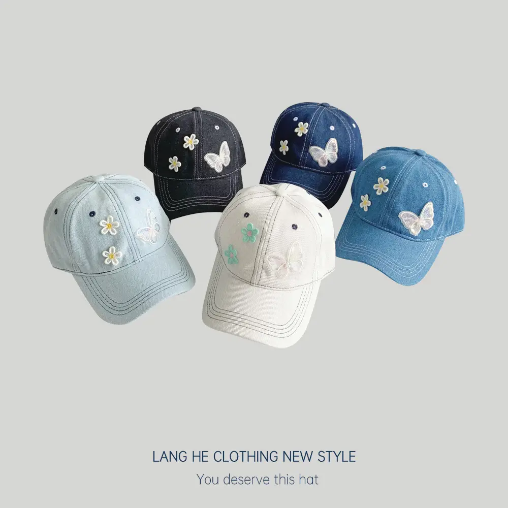 Lace Small Flower Butterfly Denim Cap Women South Korea - Image 7
