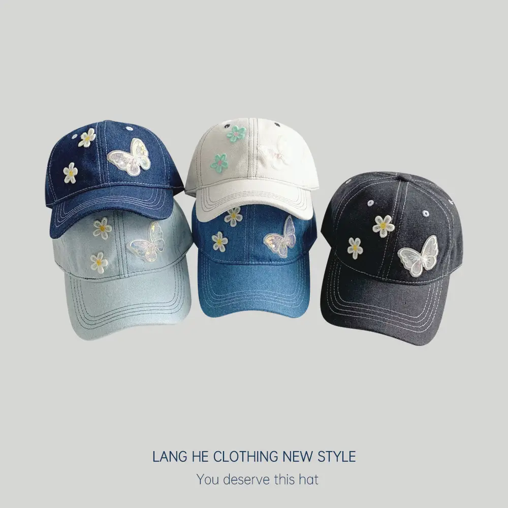 Lace Small Flower Butterfly Denim Cap Women South Korea - Image 8