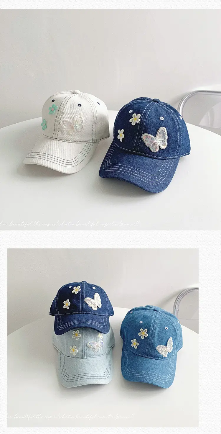 Lace Small Flower Butterfly Denim Cap Women South Korea — feature 25