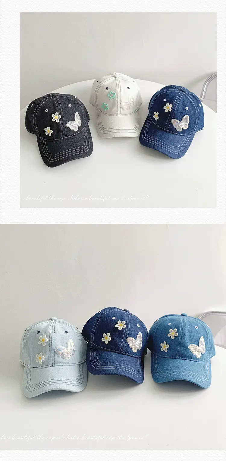 Lace Small Flower Butterfly Denim Cap Women South Korea — feature 26