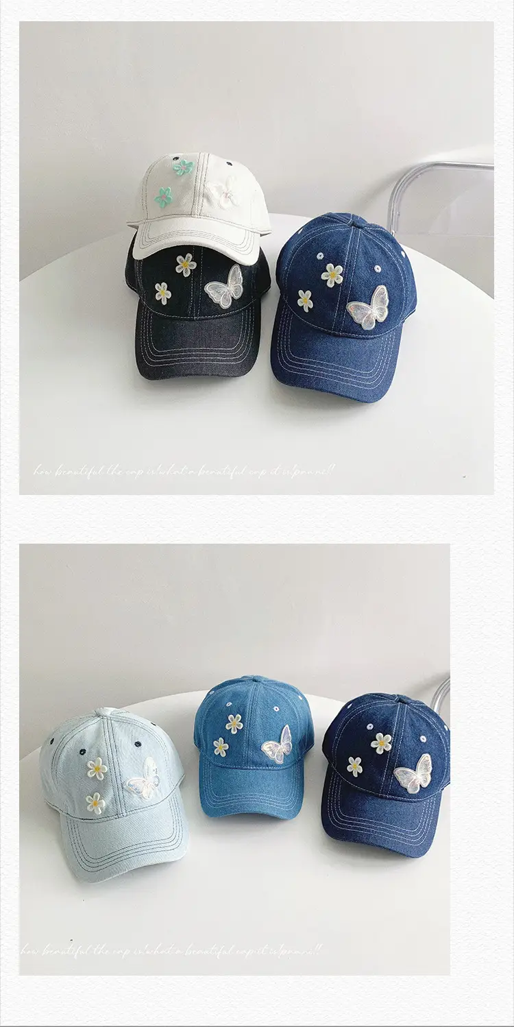 Lace Small Flower Butterfly Denim Cap Women South Korea — feature 27