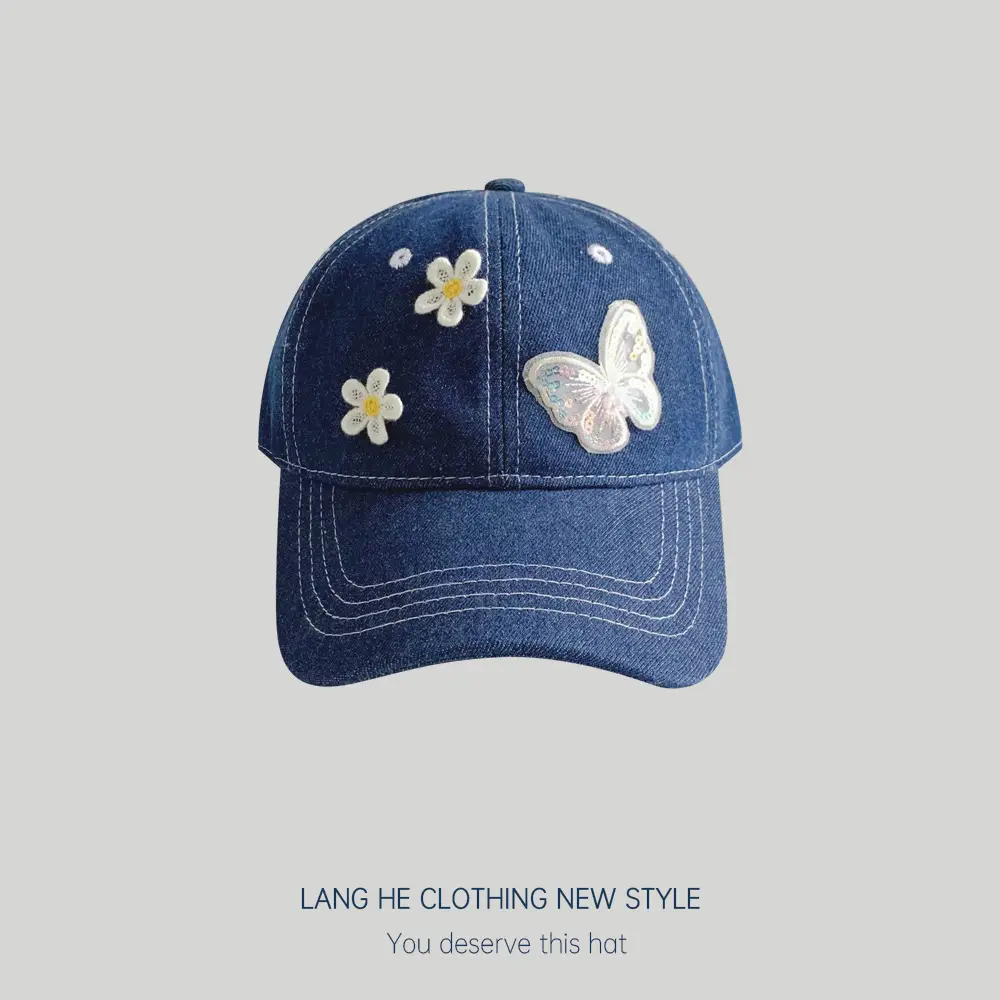 Lace Small Flower Butterfly Denim Cap Women South Korea - Image 2