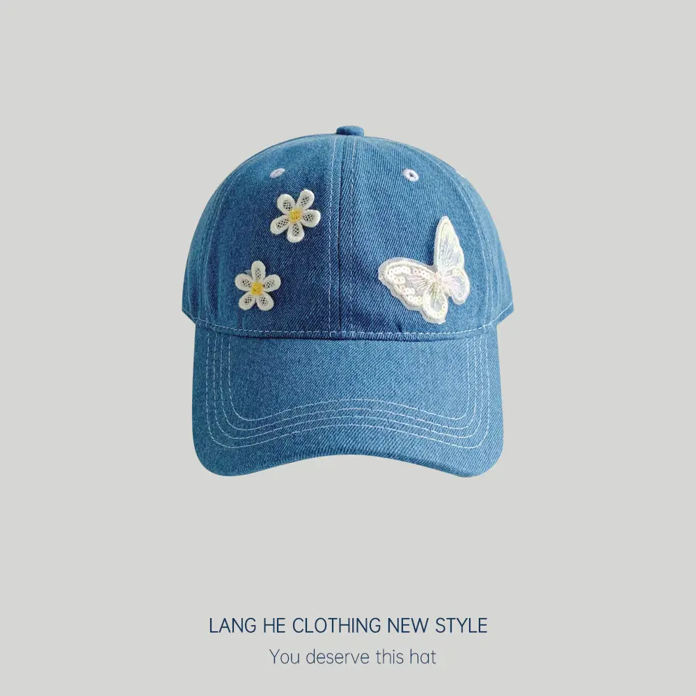 Lace Small Flower Butterfly Denim Cap Women South Korea - Image 3
