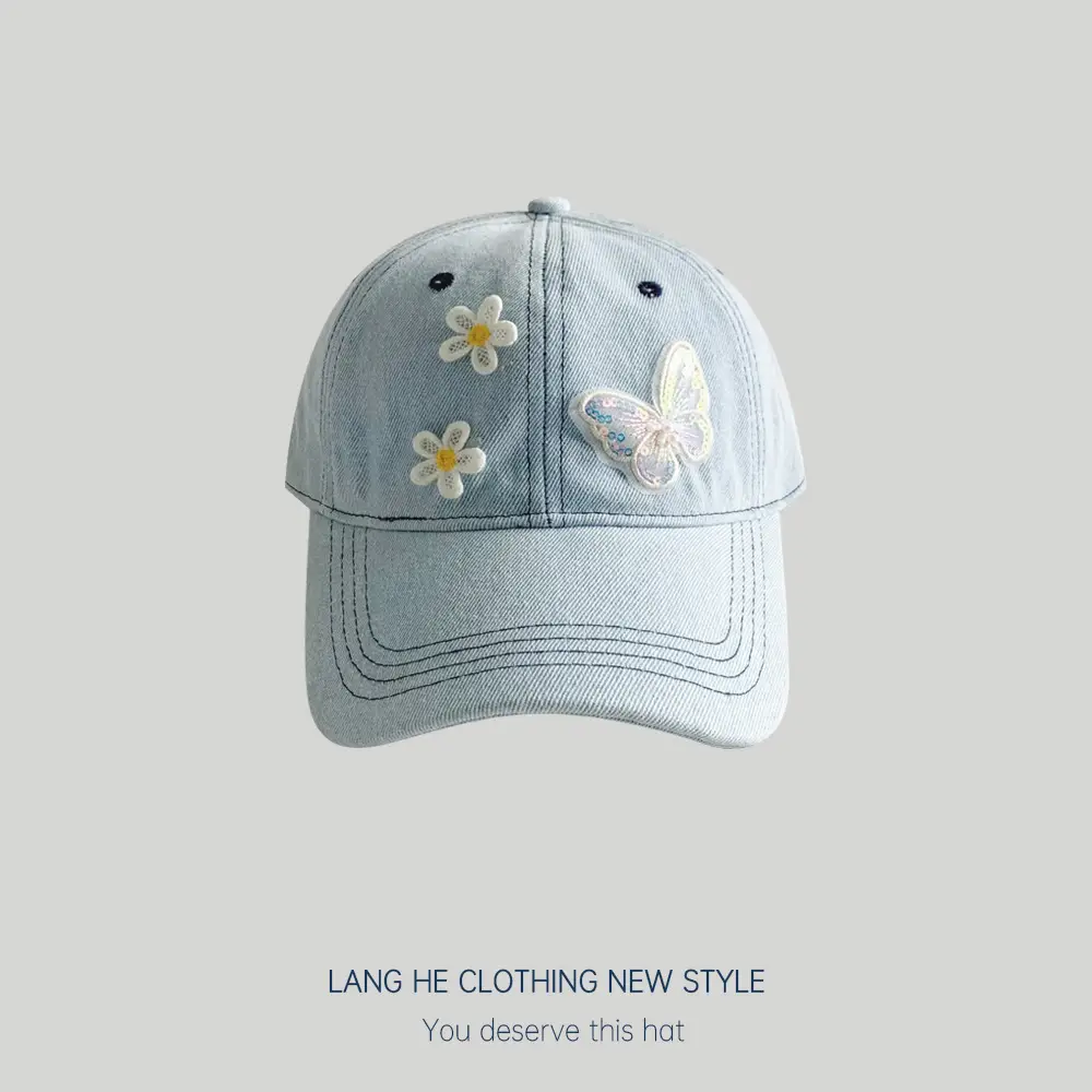 Lace Small Flower Butterfly Denim Cap Women South Korea - Image 4