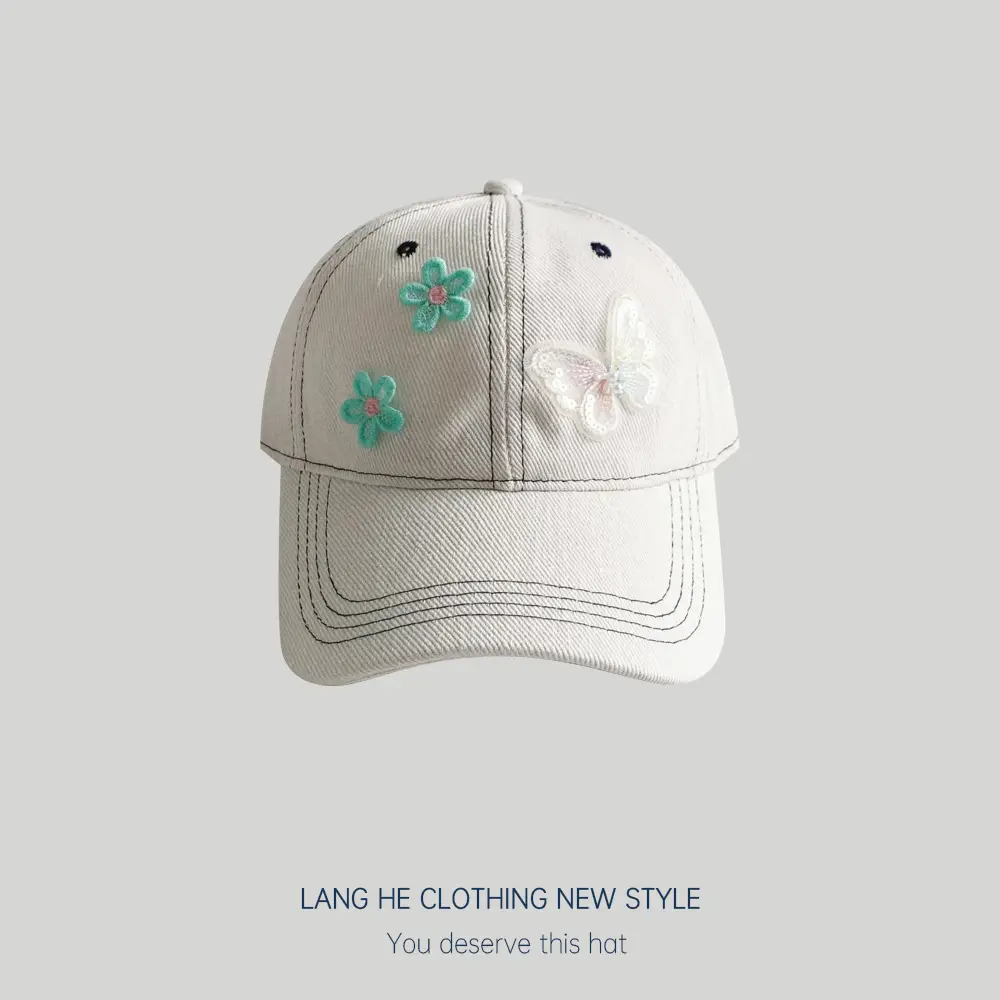 Lace Small Flower Butterfly Denim Cap Women South Korea - Image 5