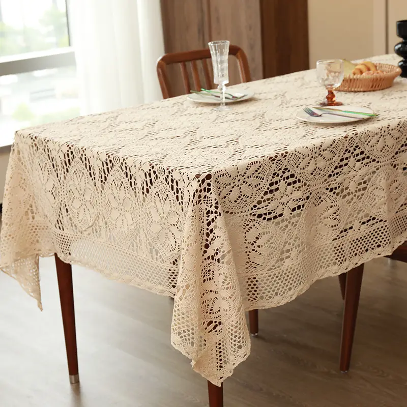 American-Style Retro Crochet Tablecloth, Non-Slip Cover Cloth, Woven Hollow-Out Tablecloth, Beige Cotton Placemat, Cross-Border Dropshipping