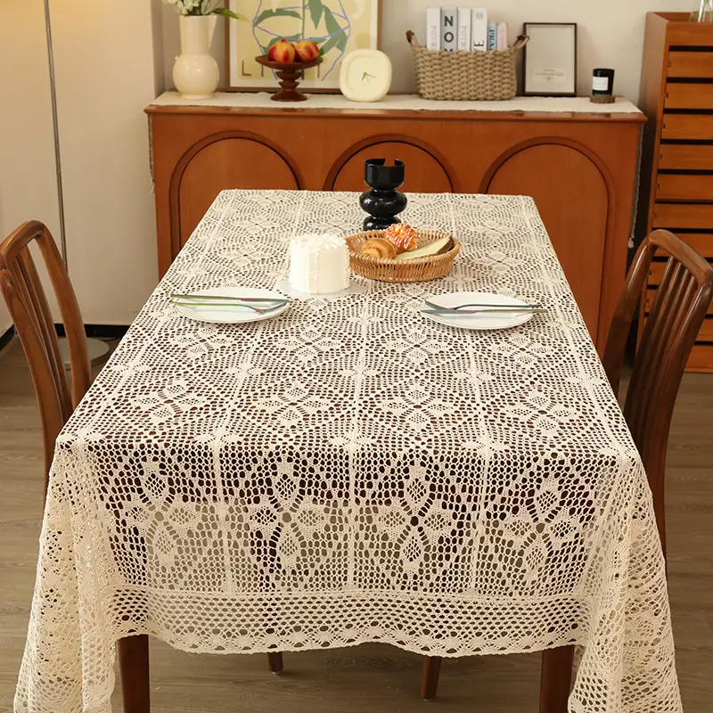 American-Style Retro Crochet Tablecloth, Non-Slip Cover Cloth, Woven Hollow-Out Tablecloth, Beige Cotton Placemat, Cross-Border Dropshipping — feature 10