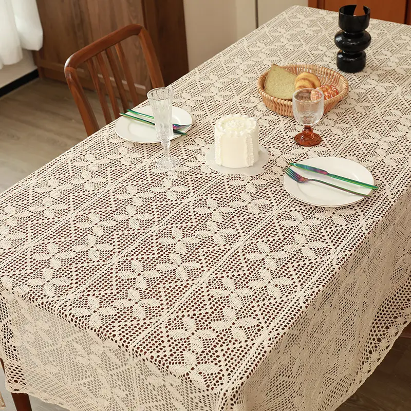 American-Style Retro Crochet Tablecloth, Non-Slip Cover Cloth, Woven Hollow-Out Tablecloth, Beige Cotton Placemat, Cross-Border Dropshipping — feature 2
