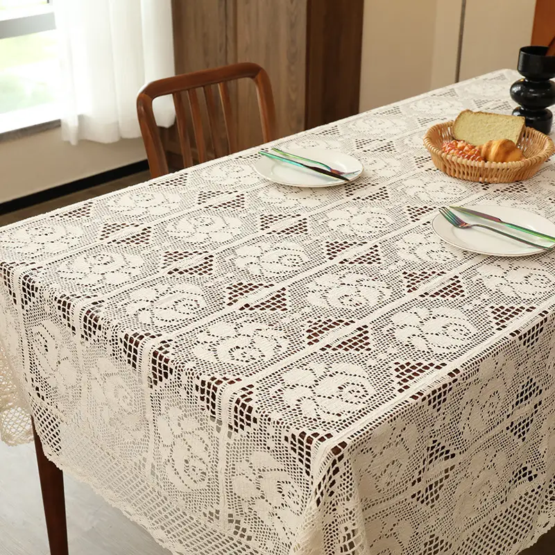 American-Style Retro Crochet Tablecloth, Non-Slip Cover Cloth, Woven Hollow-Out Tablecloth, Beige Cotton Placemat, Cross-Border Dropshipping — feature 23