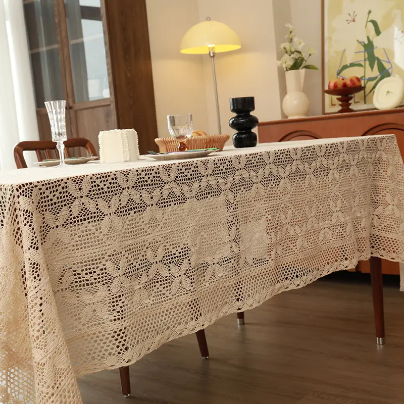 American-Style Retro Crochet Tablecloth, Non-Slip Cover Cloth, Woven Hollow-Out Tablecloth, Beige Cotton Placemat, Cross-Border Dropshipping — feature 3