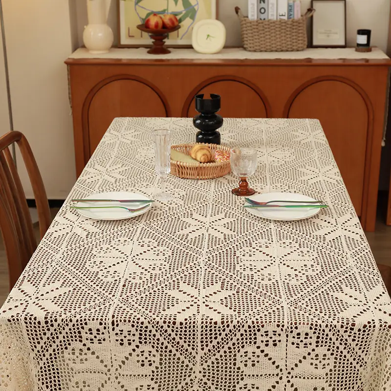 American-Style Retro Crochet Tablecloth, Non-Slip Cover Cloth, Woven Hollow-Out Tablecloth, Beige Cotton Placemat, Cross-Border Dropshipping — feature 6