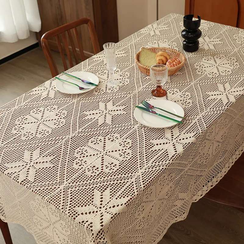 American-Style Retro Crochet Tablecloth, Non-Slip Cover Cloth, Woven Hollow-Out Tablecloth, Beige Cotton Placemat, Cross-Border Dropshipping — feature 7