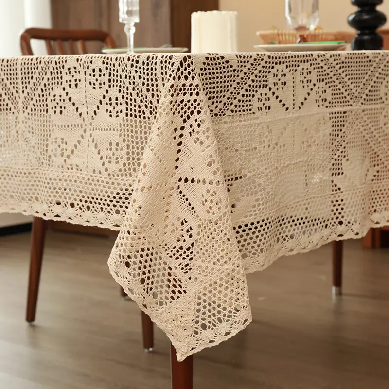 American-Style Retro Crochet Tablecloth, Non-Slip Cover Cloth, Woven Hollow-Out Tablecloth, Beige Cotton Placemat, Cross-Border Dropshipping