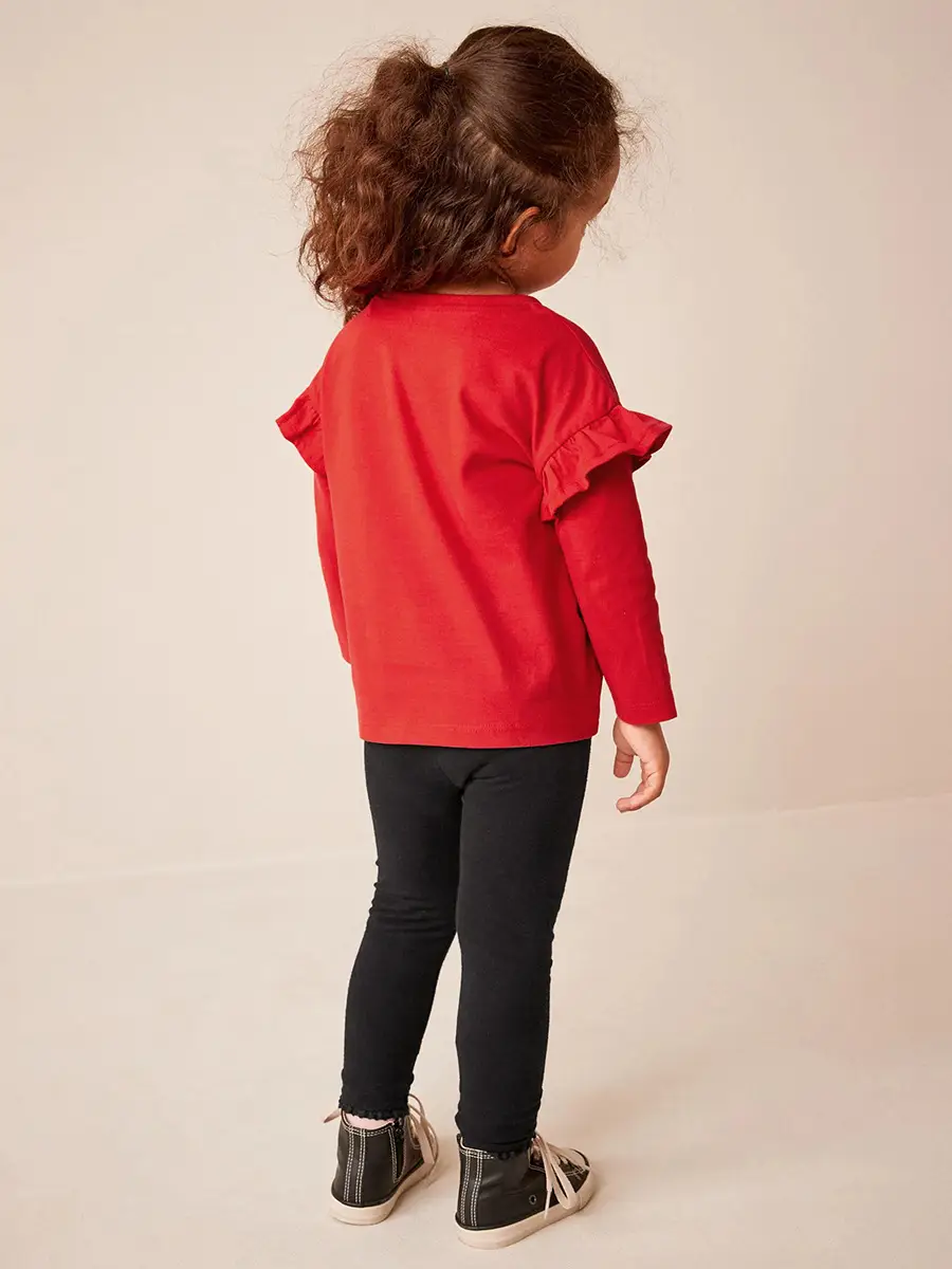Red T-shirt & Black Pants for Girls with Cute Sticker Embroidery - Image 3
