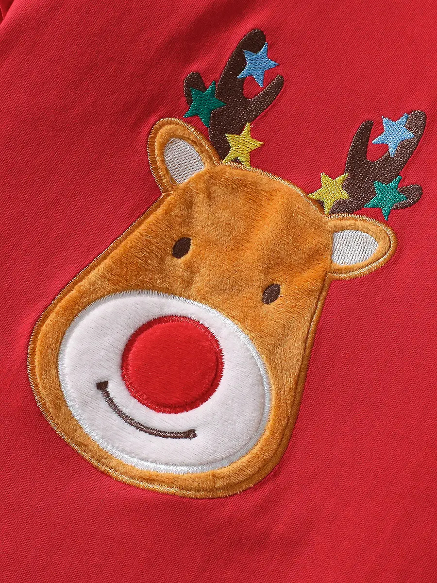Red T-shirt & Black Pants for Girls with Cute Sticker Embroidery - Image 5