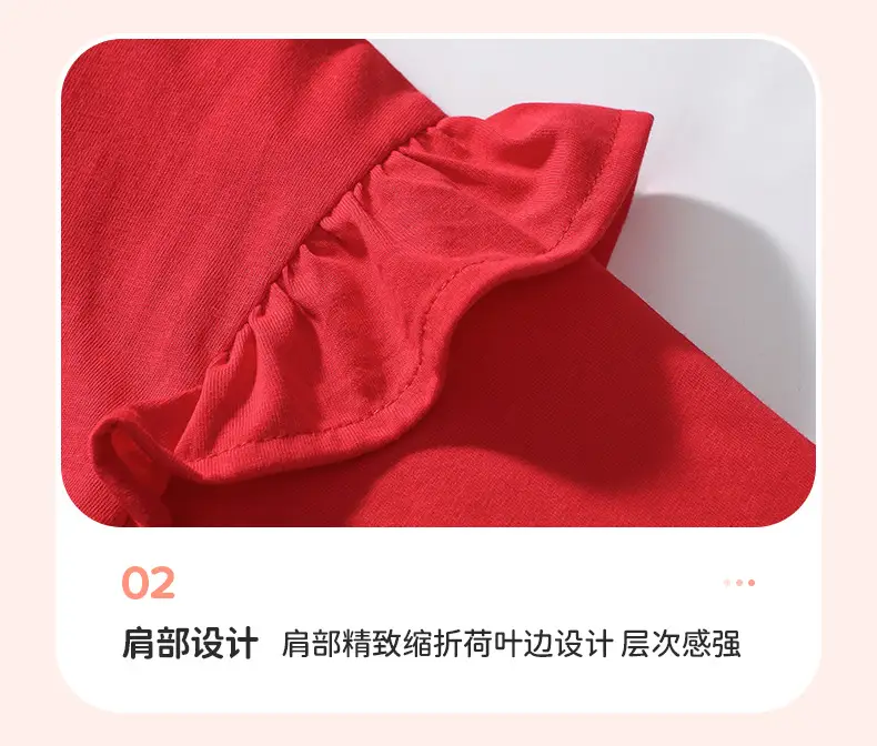 Red T-shirt & Black Pants for Girls with Cute Sticker Embroidery — feature 14