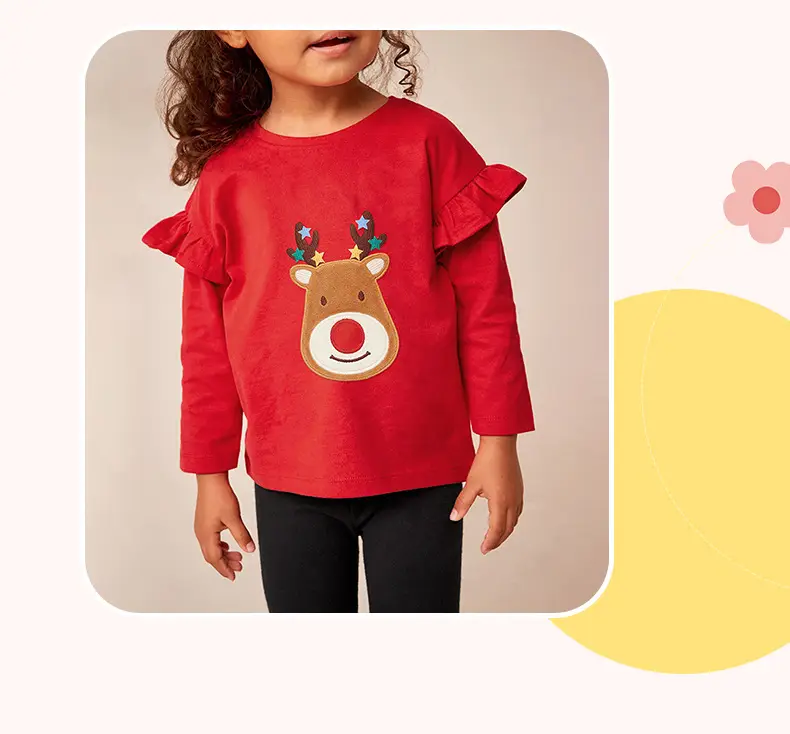 Red T-shirt & Black Pants for Girls with Cute Sticker Embroidery — feature 8