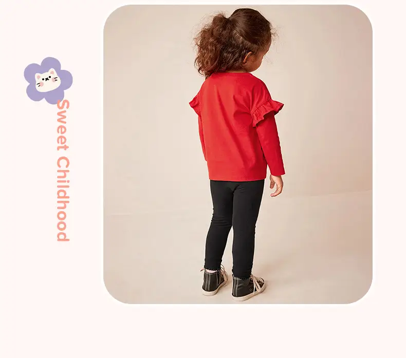 Red T-shirt & Black Pants for Girls with Cute Sticker Embroidery — feature 9